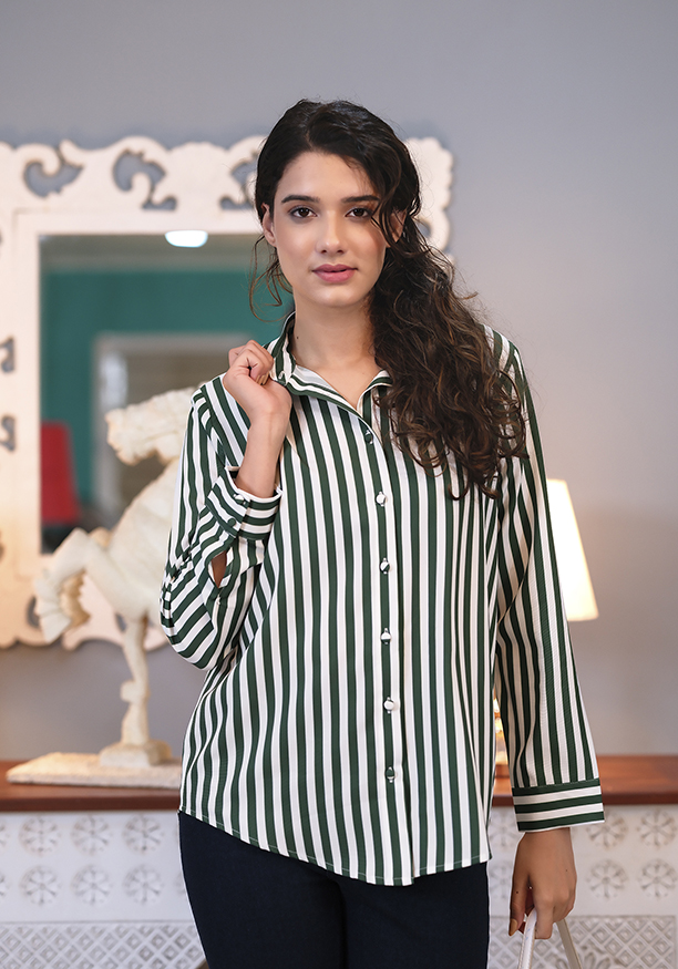 XENA GREEN STRIPE SHIRT